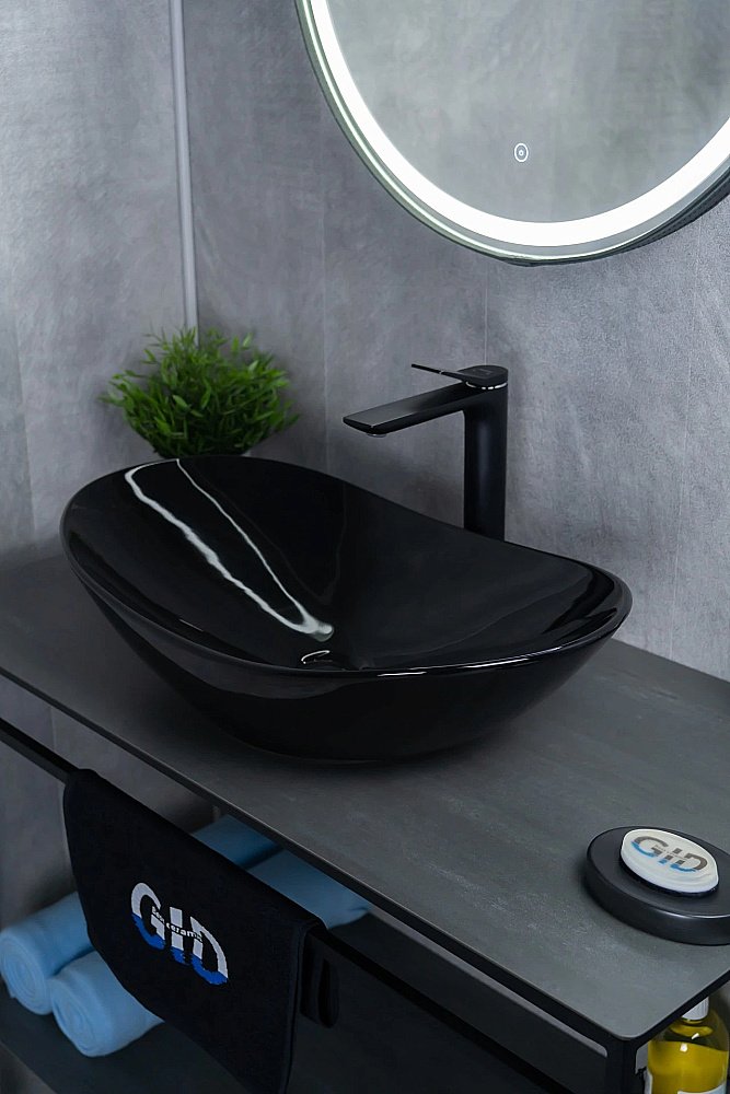 Раковина накладная Gid Lago 61 BL9811 53349 черная купить в интернет-магазине Sanbest
