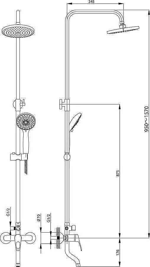 Душевая система Rossinka B B35-46 купить в интернет-магазине сантехники Sanbest