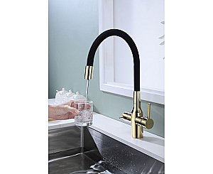 Смеситель для кухни Paulmark Salix Sa213419-G золото/черный купить в интернет-магазине сантехники Sanbest