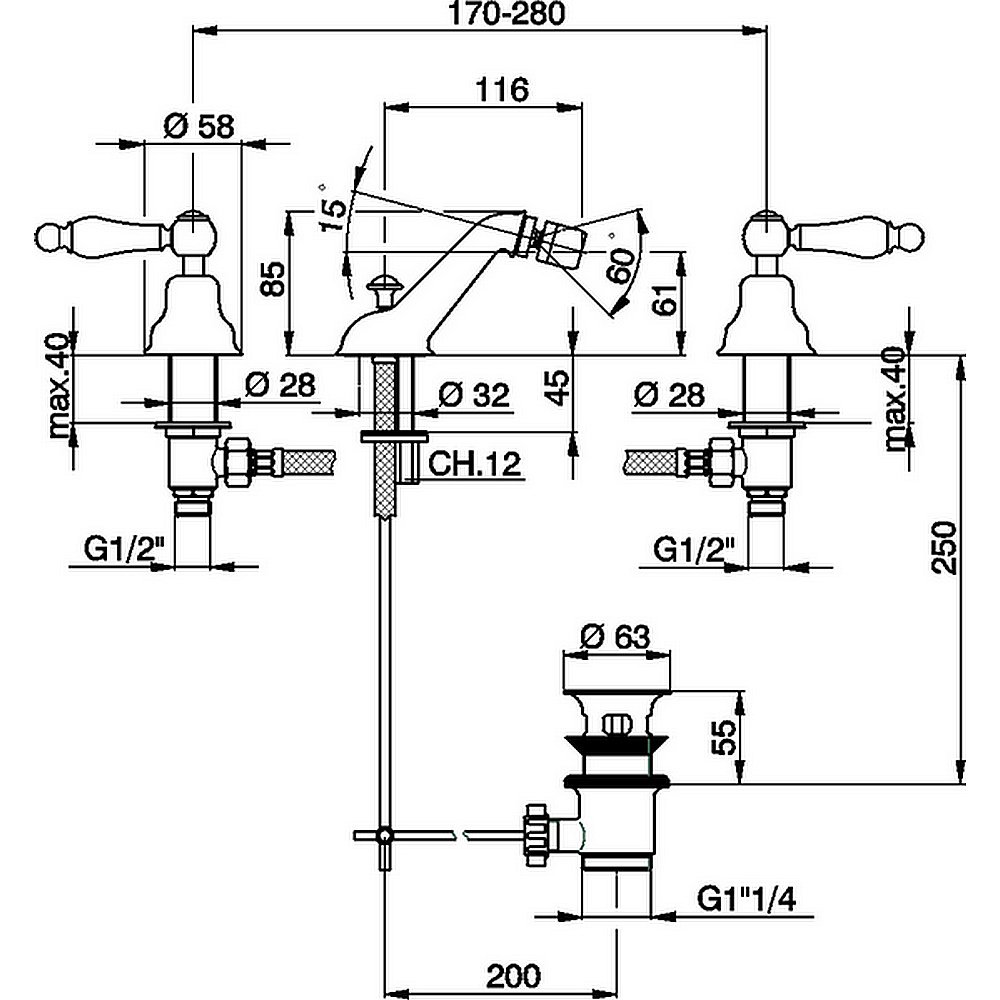 Смеситель для биде Cisal ARCANA TOSCANA TS00122027 бронза купить в интернет-магазине сантехники Sanbest