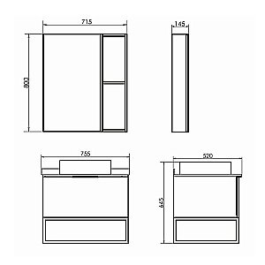 Зеркальный шкаф Comforty Порто 00-00009234 75 дуб дымчатый купить в интернет-магазине сантехники Sanbest