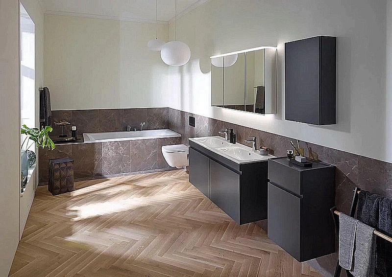 Шкаф-пенал Geberit Renova Plan 501.920.JK.1 39 черный для ванной в интернет-магазине сантехники Sanbest