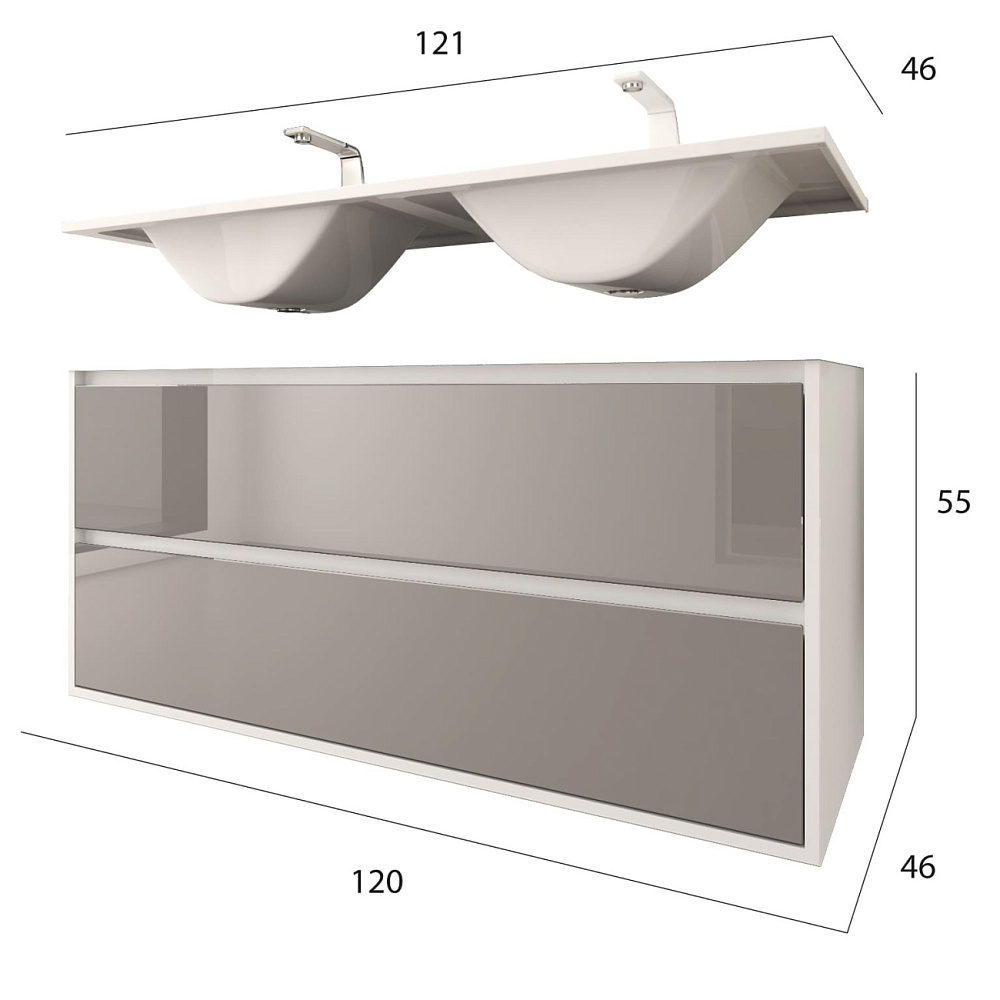 Тумба с раковиной Cezares Glass 121 Bianco Lucido для ванной в интернет-магазине Sanbest