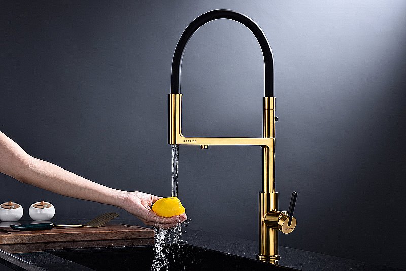 Смеситель для кухни Paulmark Tornado To213402-BG брашированное золото купить в интернет-магазине сантехники Sanbest