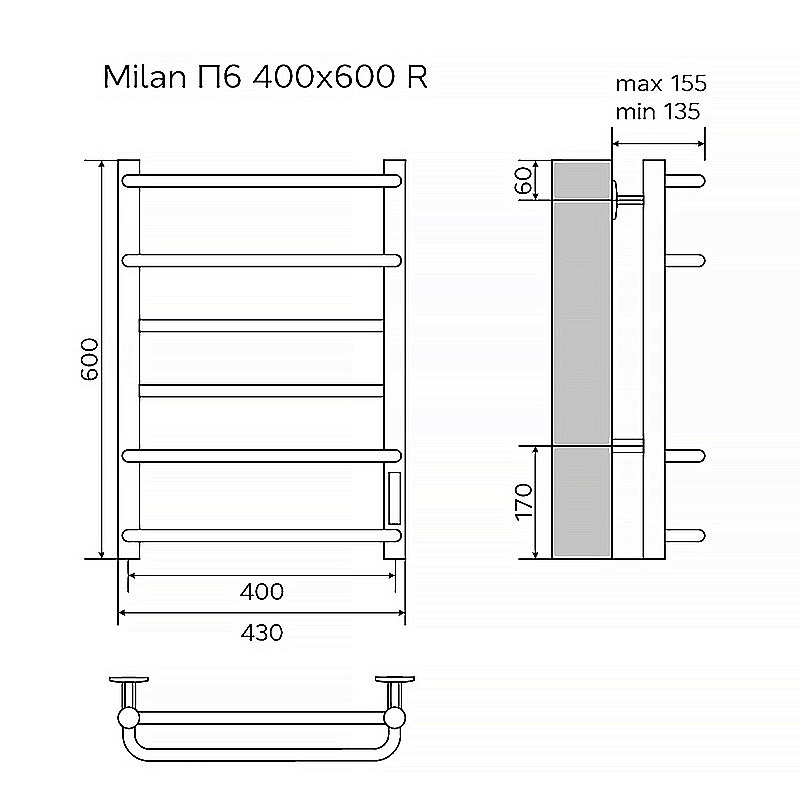 Полотенцесушитель электрический Azario MILAN П6 400х600 AZ90846W белый купить в интернет-магазине сантехники Sanbest