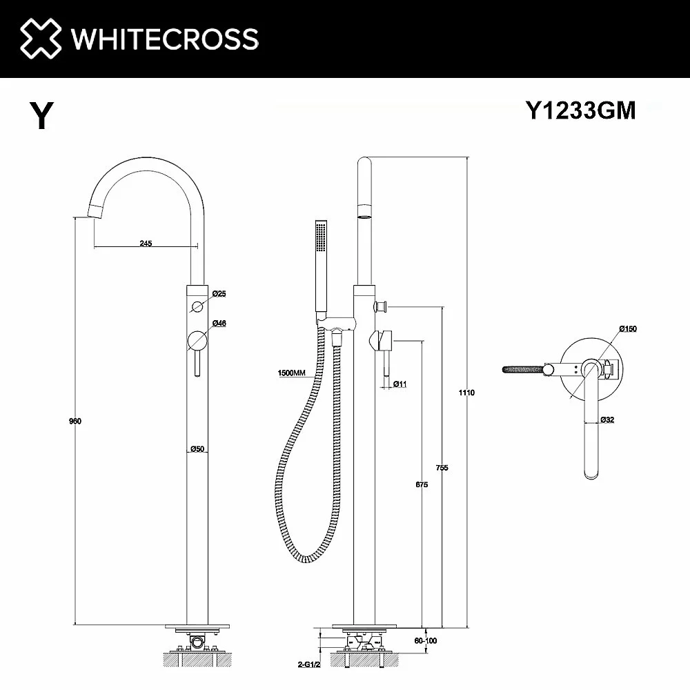Смеситель для ванны WhiteCross Y Y1233GM оружейная сталь купить в интернет-магазине сантехники Sanbest