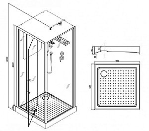 Душевая кабина Esbano EST-RASPA-90 90х90 стекло прозрачное/профиль черный купить в интернет-магазине Sanbest