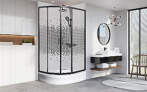 Душевой уголок с поддоном МОНОМАХ ДУ 100/80/180 МЗ BL L/R 10000012459 70x100 стекло прозрачное с рисунком/профиль черный купить в интернет-магазине Sanbest