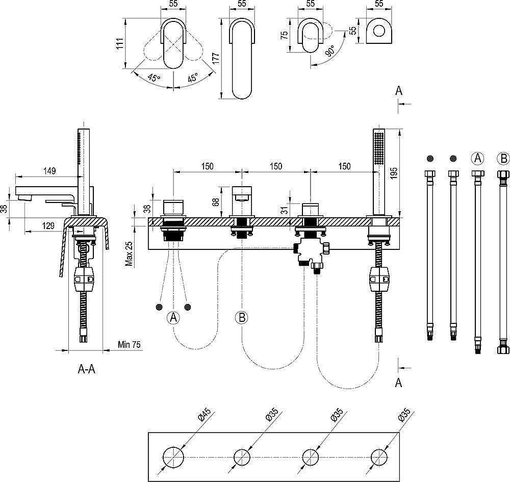 Смеситель для ванны Ravak Chrome X070170 хром купить в интернет-магазине сантехники Sanbest