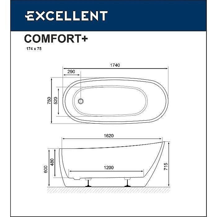 Ванна акриловая Excellent Comfort 2.0 WAEX.CMP2.17WH 175x74 белая купить в интернет-магазине Sanbest