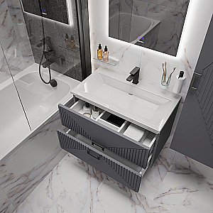 Тумба с раковиной подвесная Grossman ЛУКСОР 70 с 2-я ящ, графит матовая для ванной в интернет-магазине Sanbest