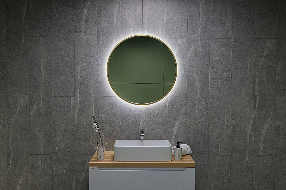 Зеркало Art&Max ASTI AM-Ast-800-DS-FNC-Gold в ванную от интернет-магазине сантехники Sanbest