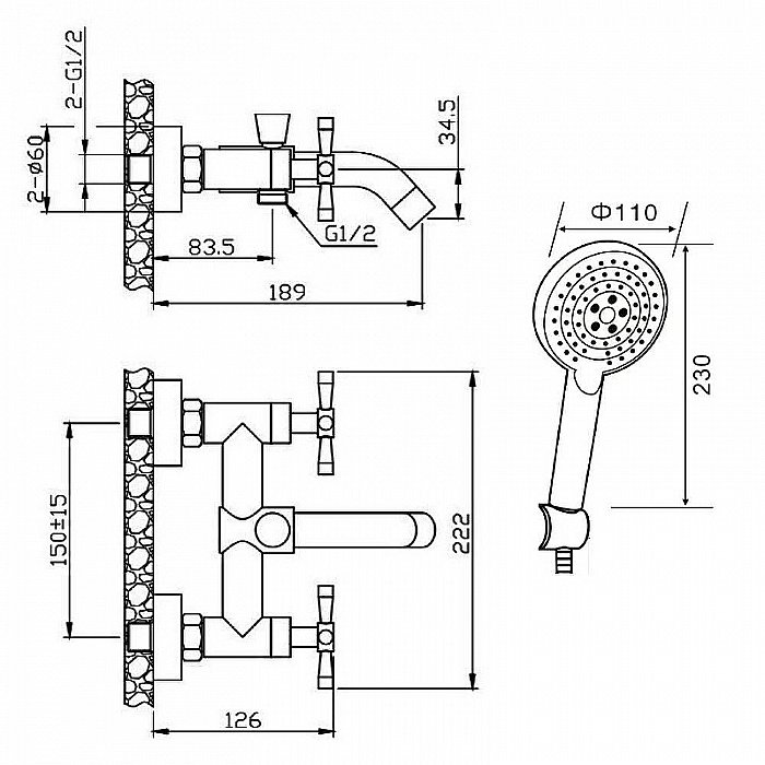Смеситель для ванны Orange Mia M34-300b купить в интернет-магазине сантехники Sanbest