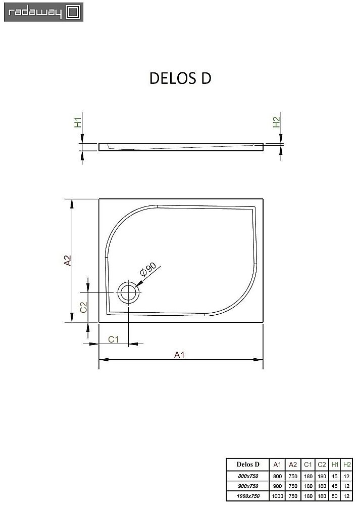 Душевой поддон Radaway Delos D 4D87545-03 80x75 белый купить в интернет-магазине Sanbest