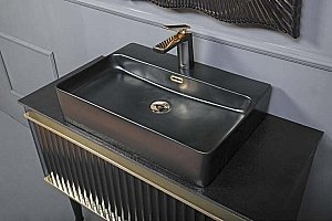 Тумба с раковиной Armadi Art Vallessi Avantgarde Canale 80 со столешницей черный с золотом для ванной в интернет-магазине Sanbest