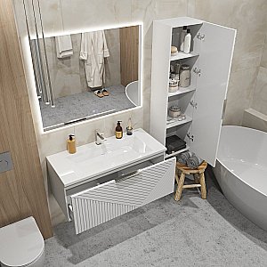 Тумба с раковиной подвесная Grossman БЛИСС 100 с 1 ящ, белая матовая для ванной в интернет-магазине Sanbest