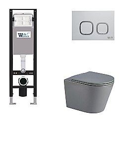 Унитаз с инсталляцией WeltWasser AMBERG 350 + SALZBACH 043 MT-GR + AMBERG RD-MT CR серый матовый/кнопка матовый хром купить в интернет-магазине Sanbest