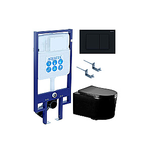 Унитаз подвесной Aquatek МИЯ AQ2004-MB+INS-0000020+KDI-0000012+KKI-0000002 черный матовый, безободковый, с крышкой микролифт, с инсталляцией, с черной матовой кнопкой купить в интернет-магазине Sanbest