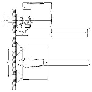 Смеситель для ванны Rossinka RS28-33 купить в интернет-магазине сантехники Sanbest