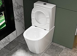 Унитаз-компакт Abber Bequem AC1112T белый, безободковый, с крышкой микролифт, слив-торнадо, с бачком купить в интернет-магазине Sanbest