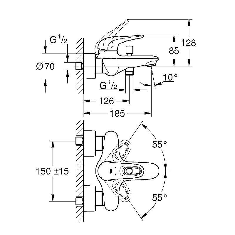 Набор смесителей Grohe Eurostyle New 124416 хром купить в интернет-магазине сантехники Sanbest