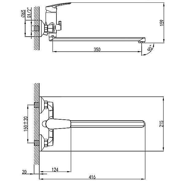 Смеситель для ванны Milardo Horizont HORSB02M10 хром купить в интернет-магазине сантехники Sanbest