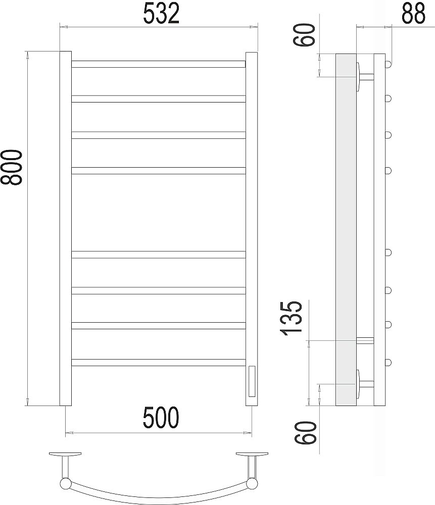 Полотенцесушитель электрический Terminus Классик П8 500х800 черный матовый купить в интернет-магазине сантехники Sanbest
