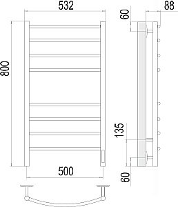Полотенцесушитель электрический Terminus Классик П8 500х800 черный матовый купить в интернет-магазине сантехники Sanbest