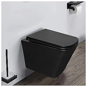 Унитаз подвесной Azario Teramo AZ-0052-UQ3MB черный матовый, безободковый, с крышкой микролифт, слив торнадо купить в интернет-магазине Sanbest