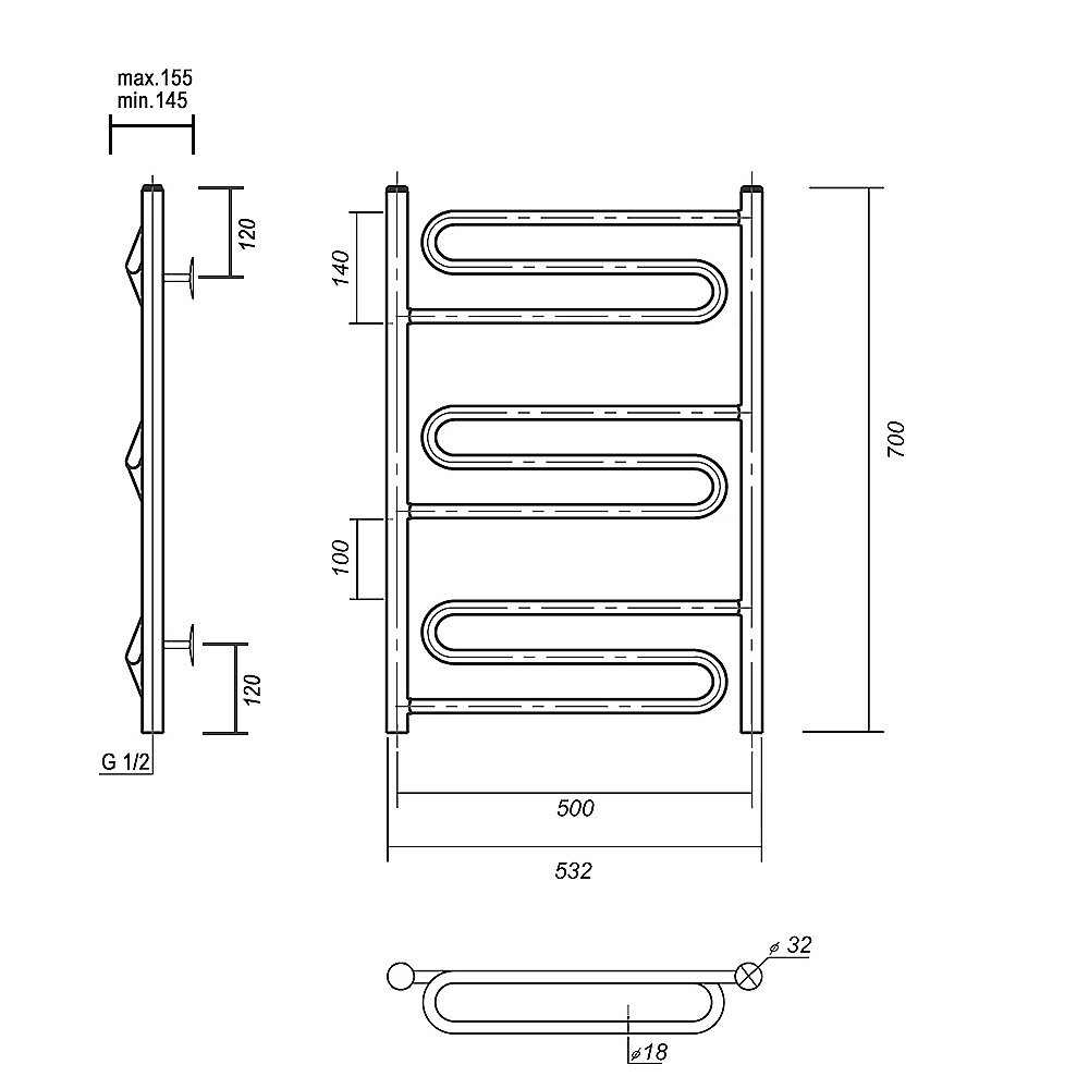 Полотенцесушитель водяной Domoterm Офелия П9 500x700 хром купить в интернет-магазине сантехники Sanbest