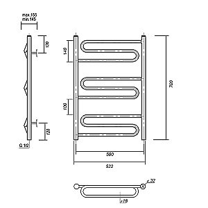 Полотенцесушитель водяной Domoterm Офелия П9 500x700 хром купить в интернет-магазине сантехники Sanbest