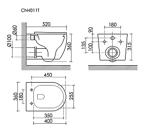 Унитаз подвесной Ceramica Nova Noe CN4011T белый, безободковый, с крышкой микролифт, слив торнадо купить в интернет-магазине Sanbest