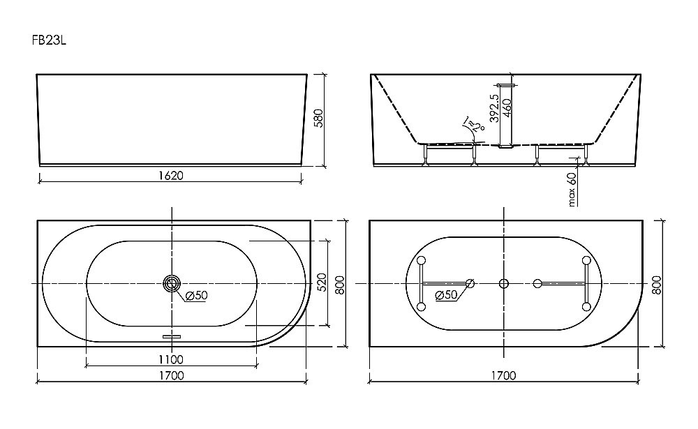 Ванна акриловая Sancos Edge FB23 170х80 белая купить в интернет-магазине Sanbest