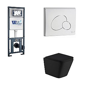 Унитаз с инсталляцией WeltWasser MARBERG 410+GELBACH 043 GL-BL+MAR 410 RD GL-WT черный/кнопка белая, безободковый, с крышкой микролифт, слив торнадо купить в интернет-магазине Sanbest