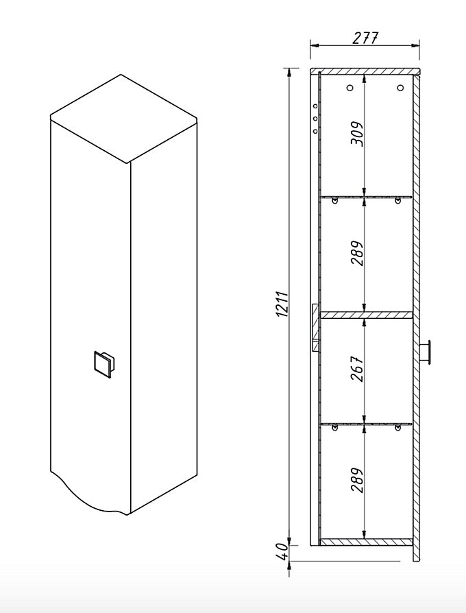 Шкаф-пенал Caprigo Nokturn 135 для ванной в интернет-магазине сантехники Sanbest