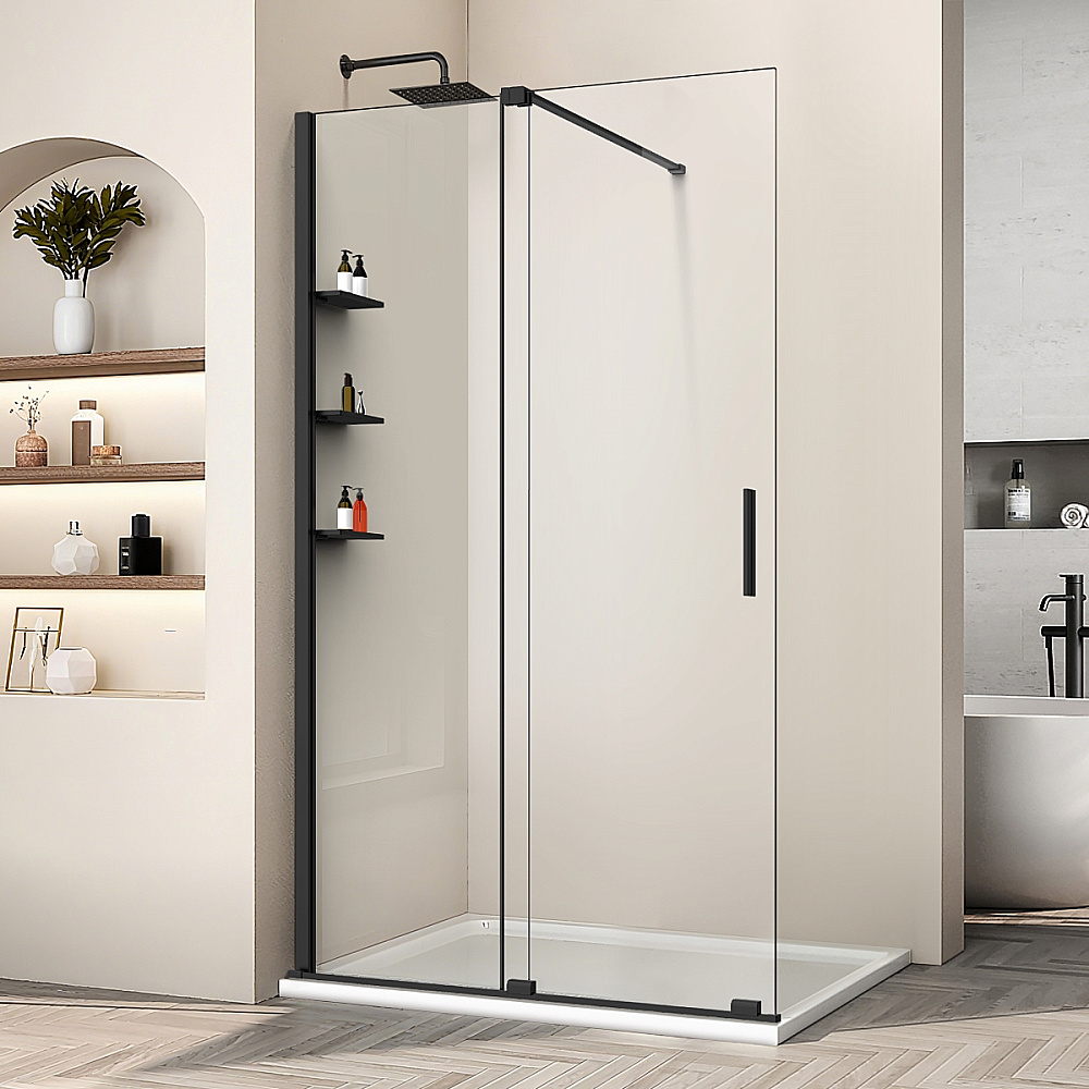 Душевая перегородка Vincea Walk-In VSW-1WSL120CLB 120 профиль черный матовый/стекло прозрачное купить в интернет-магазине Sanbest