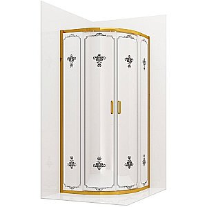 Душевой уголок Ambassador Royal 18015306 90х90 стекло белое с декором/профиль золото купить в интернет-магазине Sanbest