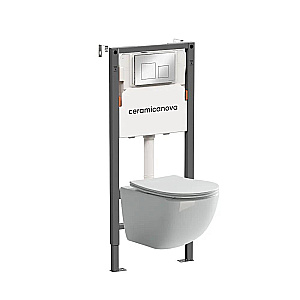 Унитаз подвесной Ceramica Nova Forma CN3009 белый, безободковый, с инсталляцией Balance CN121002CH и кнопкой Square хром глянцевый купить в интернет-магазине Sanbest