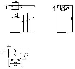 Раковина подвесная Ideal Standard Tempo 40 T056701 белая купить в интернет-магазине Sanbest