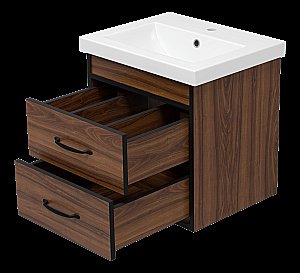 Тумба с раковиной Misty Кедр - 50 П-Кед09050-011По черный/орех для ванной в интернет-магазине Sanbest