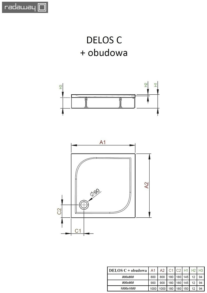 Душевой поддон со съемной панелью Radaway Delos C 100х100 купить в интернет-магазине Sanbest