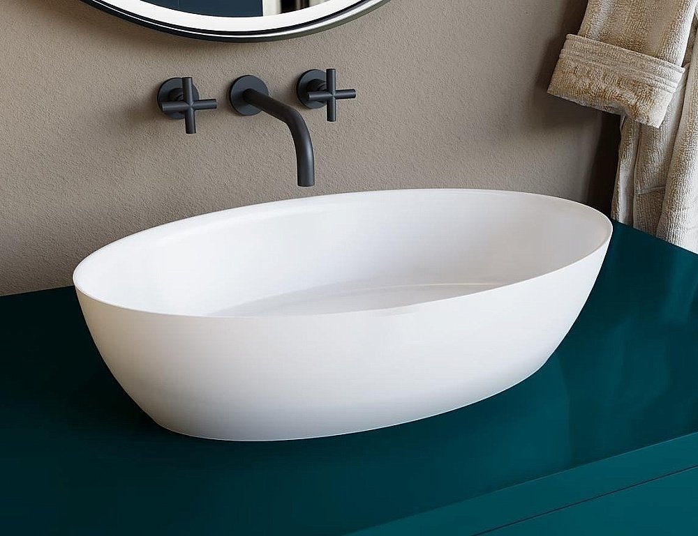 Раковина накладная Salini ALDA 01 110621M 58 из искусственного камня S-Stone, белая матовая купить в интернет-магазине Sanbest