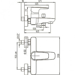 Смеситель для ванны PAINI Parallel 47CR111LMKM хром купить в интернет-магазине сантехники Sanbest