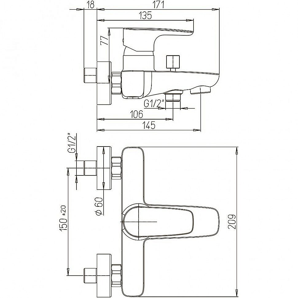 Смеситель для ванны PAINI Parallel 47CR111LMKM хром купить в интернет-магазине сантехники Sanbest