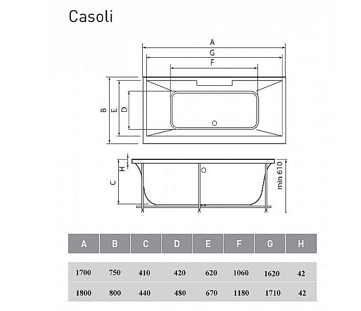 Ванна акриловая Vayer Casoli 170x75 купить в интернет-магазине Sanbest