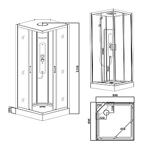 Душевая кабина Parly AMI Quadro 90х90 стекло прозрачное/профиль черный купить в интернет-магазине Sanbest