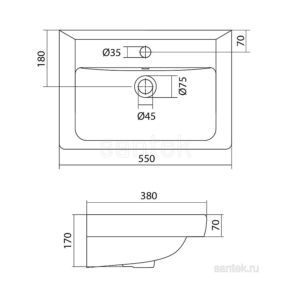 Раковина мебельная Santek Тигода 55 1.WH30.2.127 белая купить в интернет-магазине Sanbest