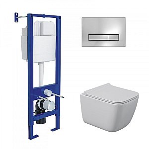 Унитаз подвесной  BERGES QUATTRO S 043361 с инсталляцей АТОМ Line кнопка хром глянец, безободковый, с крышкой микролифт купить в интернет-магазине Sanbest