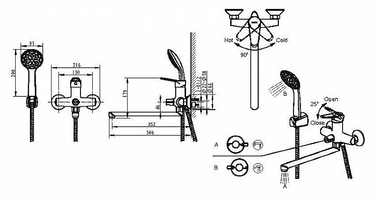Смеситель для ванны Bravat EMERALDA F6135147CP-LB-RUS купить в интернет-магазине сантехники Sanbest