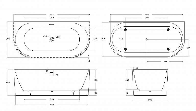 Ванна акриловая BelBagno BB713-1700-800 белая купить в интернет-магазине Sanbest